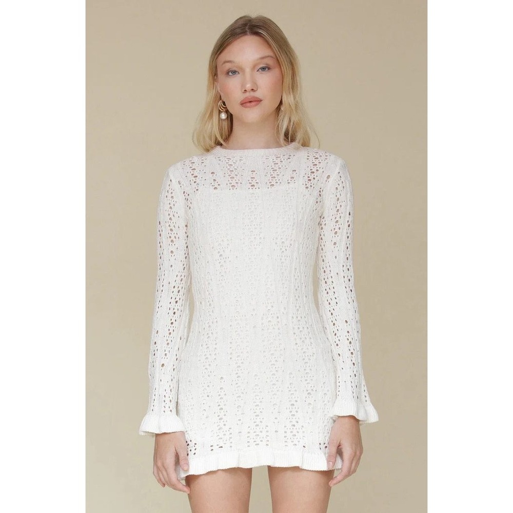 Avec Les Filles Crochet Cotton Ruffle Trim Mini Dress‎ Size XL